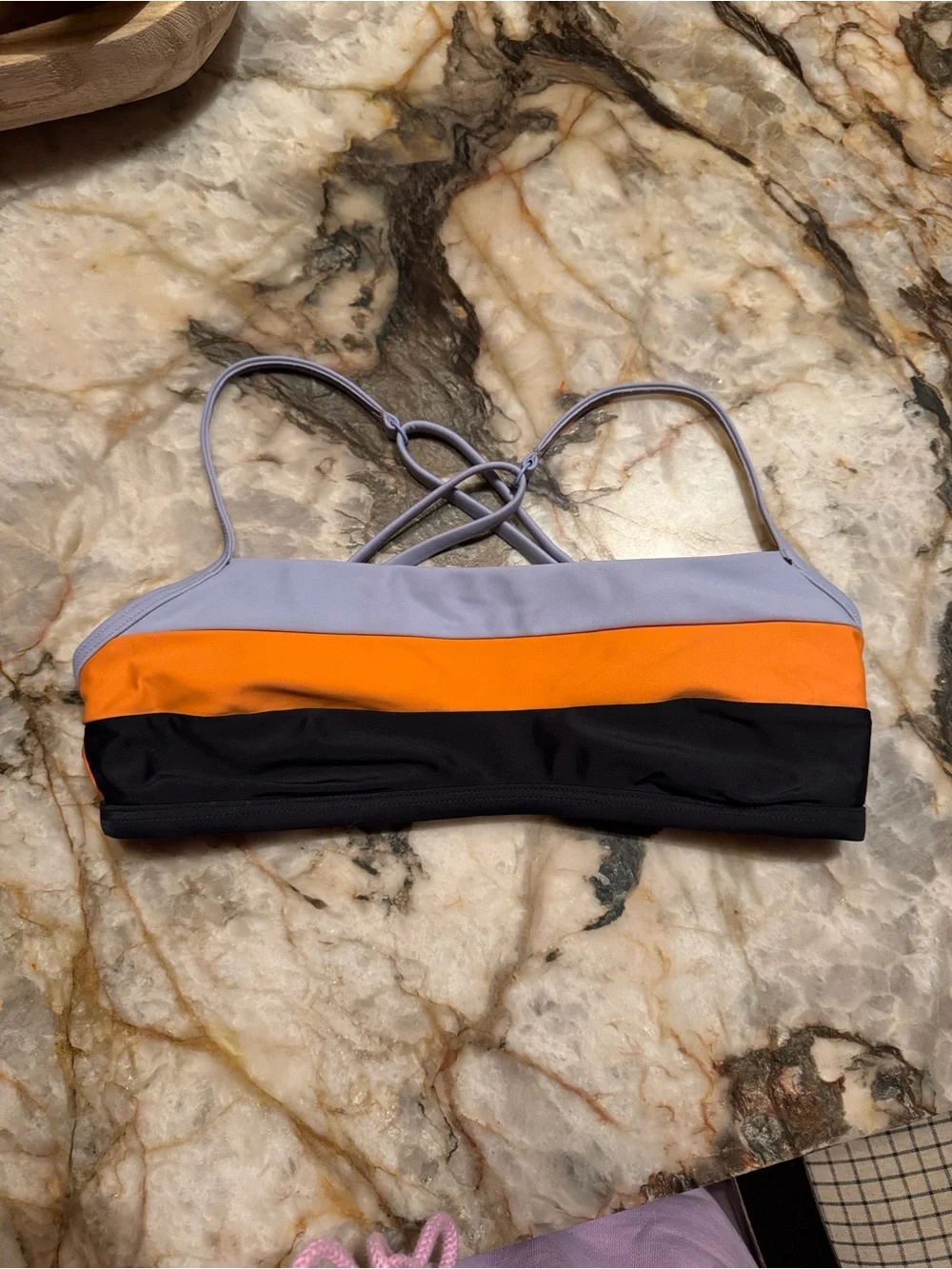Prana Lavender, Orange & Black Strappy Colorblock Bikini Top